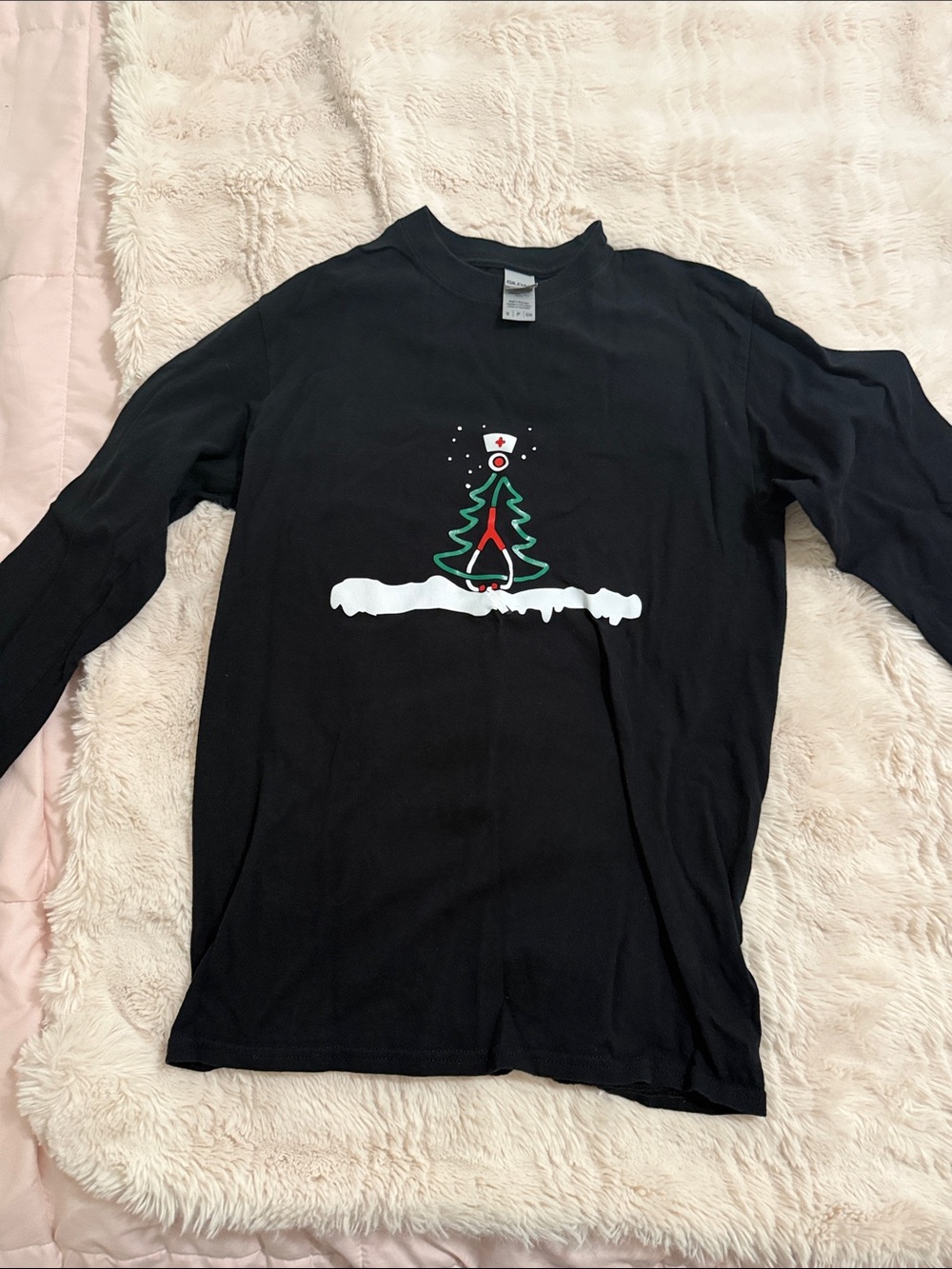 Black Long-Sleeve Christmas Tree Graphic Men's Shirt